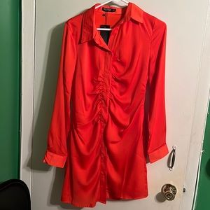 Rouched Red/Orange mini dress